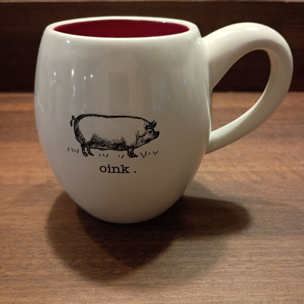 Vintage rae Dunn farm life pig oink coffee mug Magenta
